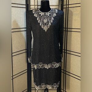 Brilliante By J.A. Vintage Silk Beaded  Sz L Cocktail Dress Wedding NWT Formal